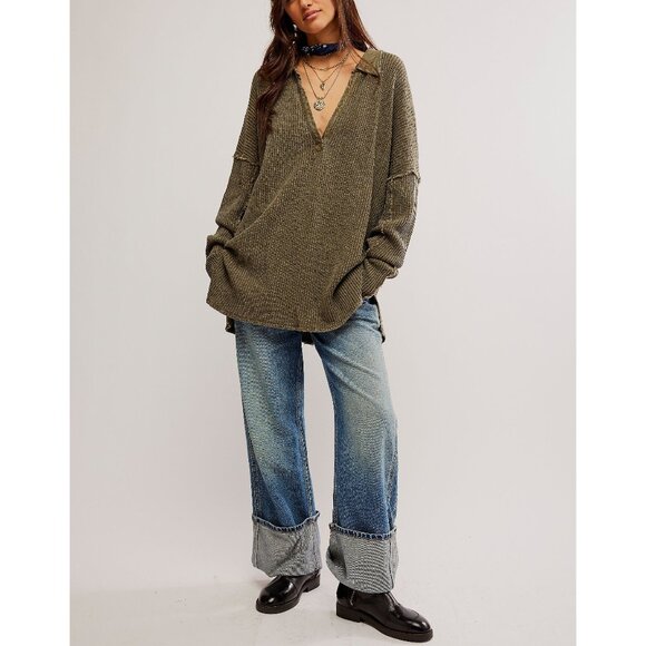FREE PEOPLE We The Free Travis Polo / Military Olive - Picture 1 of 6